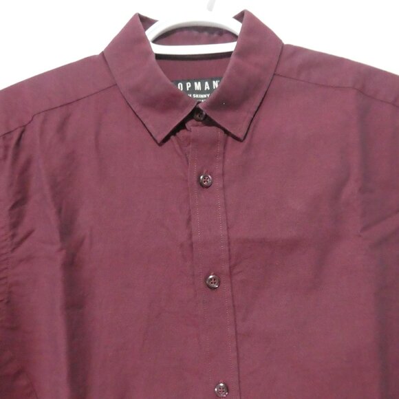 TOPMAN - Stretch - Skinny Fit | small | Classic Burgundy Long Sleeve Shirt - Picture 4 of 14